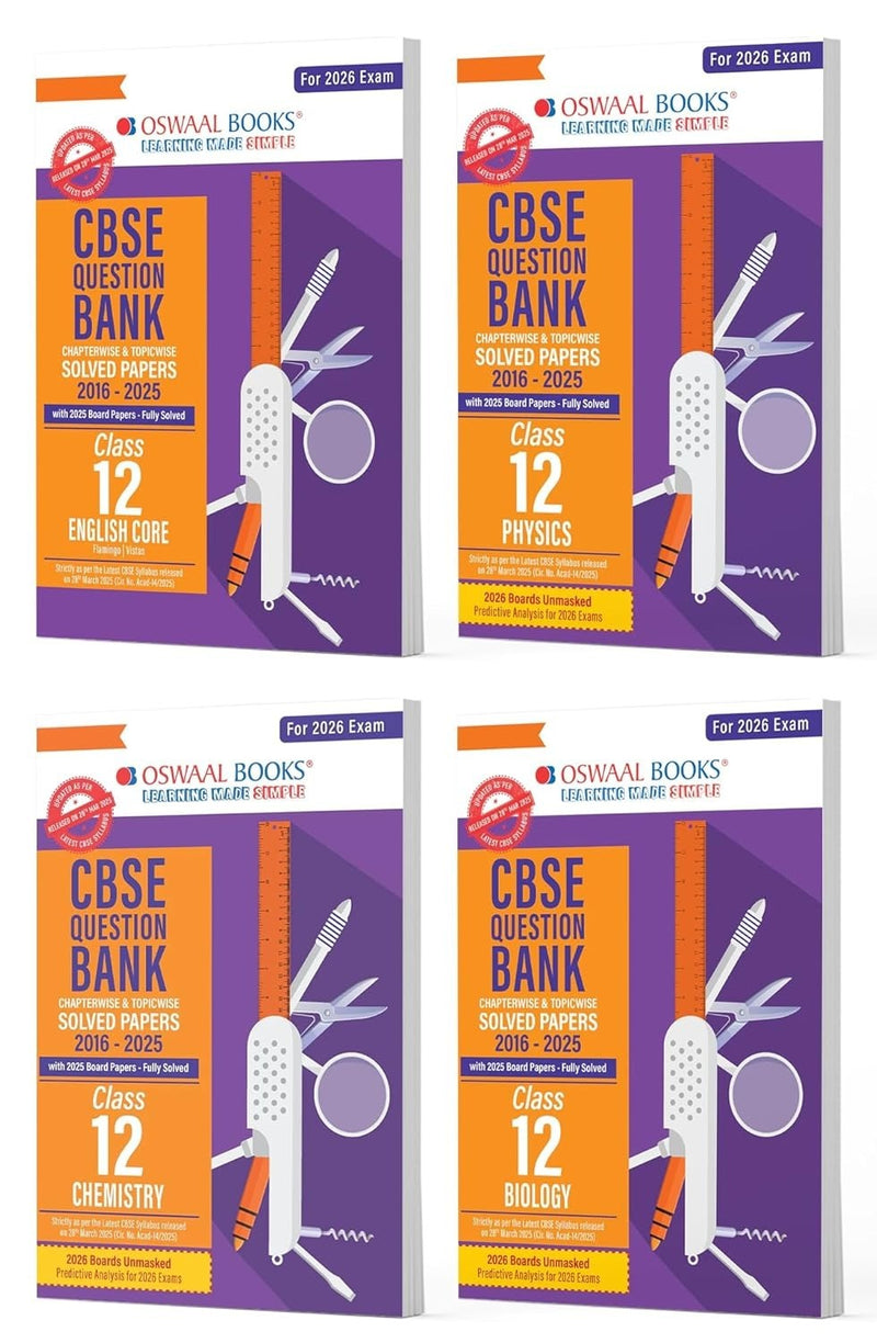Oswaal PHYSICS, CHEMISTRY, BIOLOGY, ENGLISH Question Bank Chapterwise and Topicwise Solved Papers [2026-27] - Class 12  [Set of 4 Books]