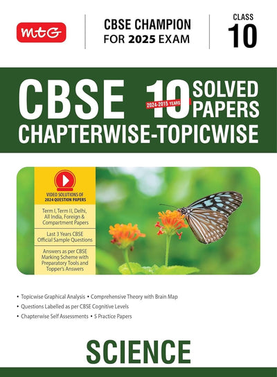 MTG CBSE 10 Years  Chapterwise Topicwise Solved Papers SCIENCE - CBSE Champion| Question Bank With Sample Papers | Video Solution of PYQs [2026-27]  - Class 10