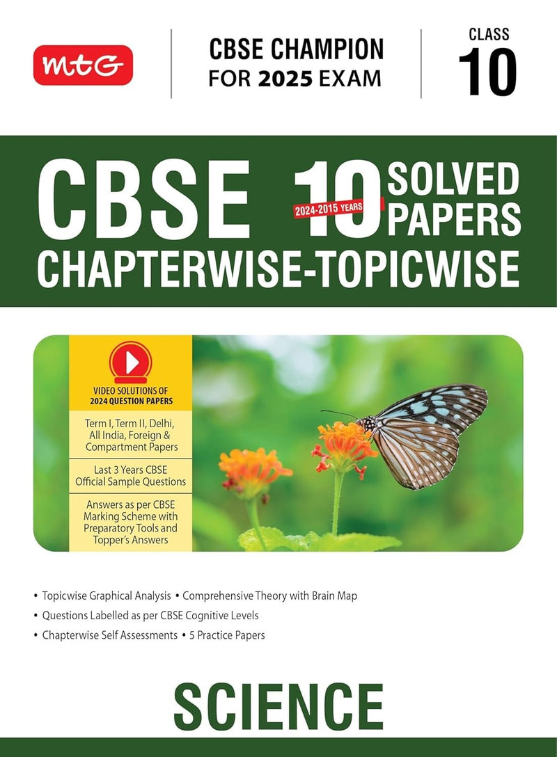 MTG CBSE 10 Years  Chapterwise Topicwise Solved Papers SCIENCE - CBSE Champion| Question Bank With Sample Papers | Video Solution of PYQs [2026-27]  - Class 10