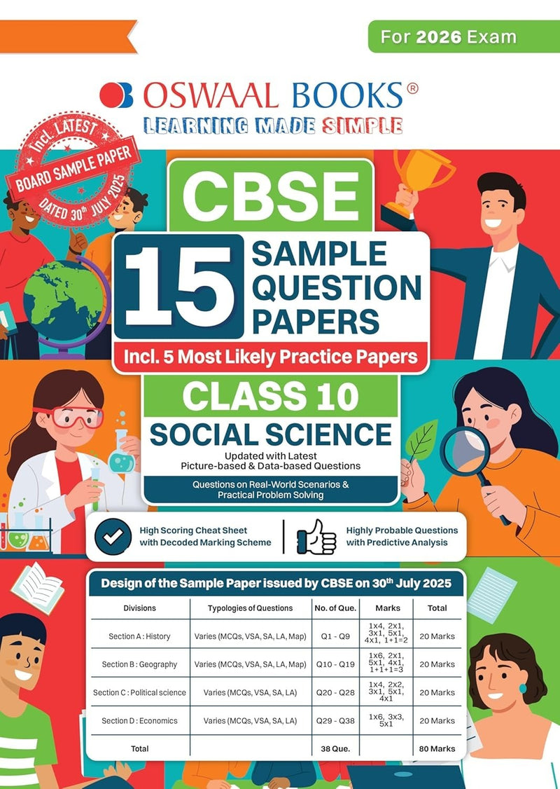 Oswaal SOCIAL SCIENCE Sample Question Papers (As per CBSE Sample Question Paper issued on 30 July 2025), Chapter wise Highly Probable Questions, includes 5 Most Likely SQPs & all types of CBQs - Class 10  [For 2026 Exams]