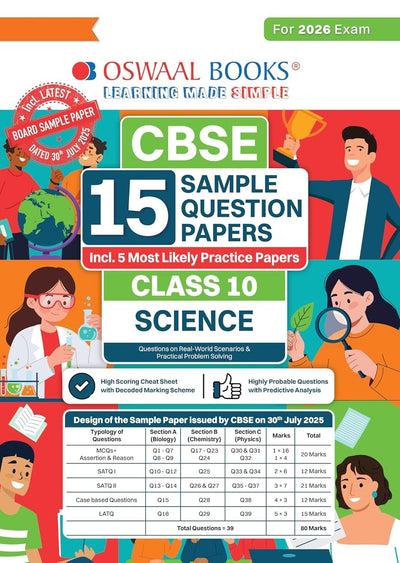 Oswaal SCIENCE Sample Question Papers (As per CBSE Sample Question Paper issued on 30 July 2025), Chapter wise Highly Probable Questions, includes 5 Most Likely SQPs & all types of CBQs - Class 10  [For 2026 Exams]