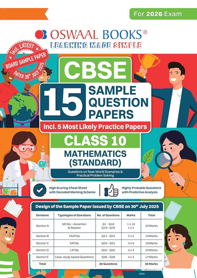 Oswaal MATHEMATICS (Standard)  Sample Question Papers (As per CBSE Sample Question Paper issued on 30 July 2025), Chapter wise Highly Probable Questions, includes 5 Most Likely SQPs & all types of CBQs - Class 10  [For 2026 Exams]