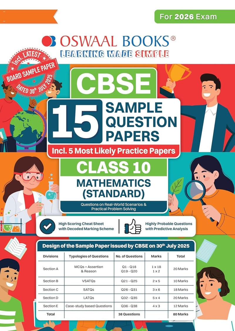 Oswaal MATHEMATICS (Standard)  Sample Question Papers (As per CBSE Sample Question Paper issued on 30 July 2025), Chapter wise Highly Probable Questions, includes 5 Most Likely SQPs & all types of CBQs - Class 10  [For 2026 Exams]