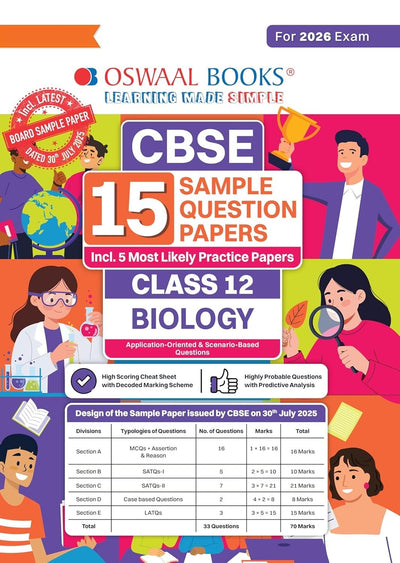Oswaal BIOLOGY 15 Sample Question Papers (As per CBSE Sample Question Paper issued on 30 July 2025) - Class 12  [For 2026 Exam]
