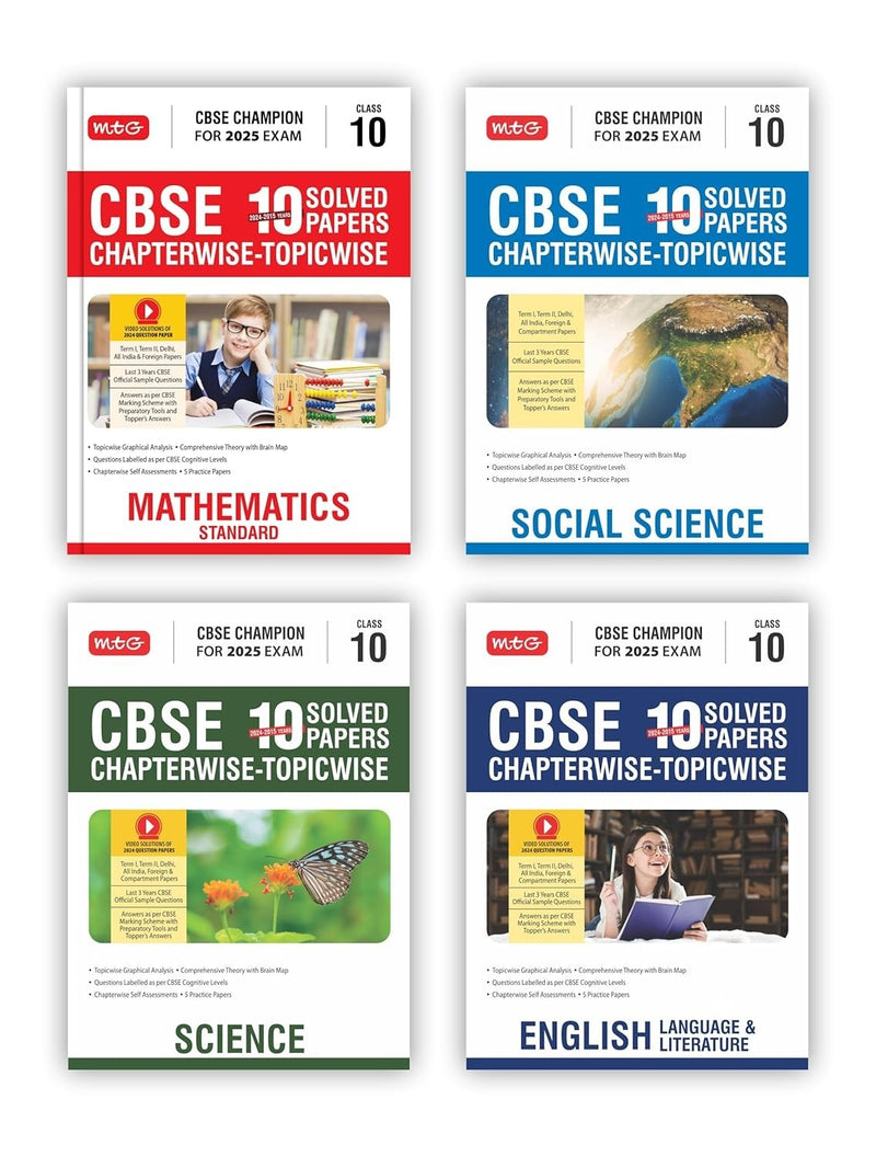 MTG CBSE 10 Years  Chapterwise Topicwise Solved Papers (SOCIAL SCIENCE + MATHS + SCIENCE + ENGLISH) - CBSE Champion| Question Bank With Sample Papers | Video Solution of PYQs [2026-27]  - Class 10