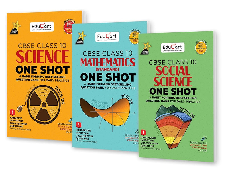 Educart SCIENCE, MATHEMATICS & SOCIAL SCIENCE One Shot Question Bank based on new syllabus (for 2026 Exams) -  Class 10   [Set of 3 Books]