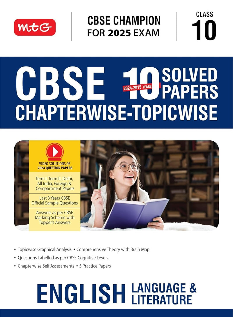 MTG CBSE 10 Years  Chapterwise Topicwise Solved Papers ENGLISH LANGUAGE & LITERATURE - CBSE Champion| Question Bank With Sample Papers | Video Solution of PYQs [2026-27]  - Class 10