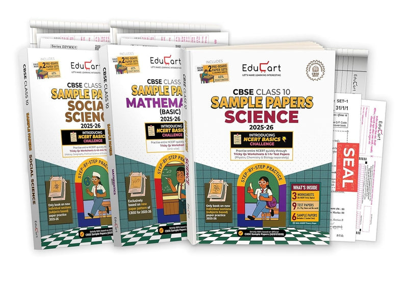 Educart SCIENCE, MATHS (STANDARD), SOCIAL SCIENCE (Set of 3 Books) Sample Papers 2026-27 - Class 10  (With exclusive CBSE Mock Booklets for 2026 Exam)