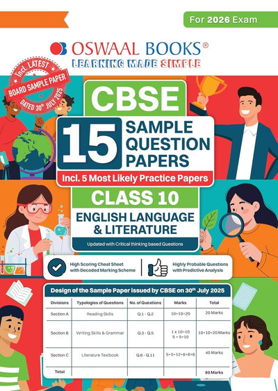 Oswaal ENGLISH (Language & Literature) Sample Question Papers (As per CBSE Sample Question Paper issued on 30 July 2025), Chapter wise Highly Probable Questions, includes 5 Most Likely SQPs & all types of CBQs - Class 10  [For 2026 Exams]