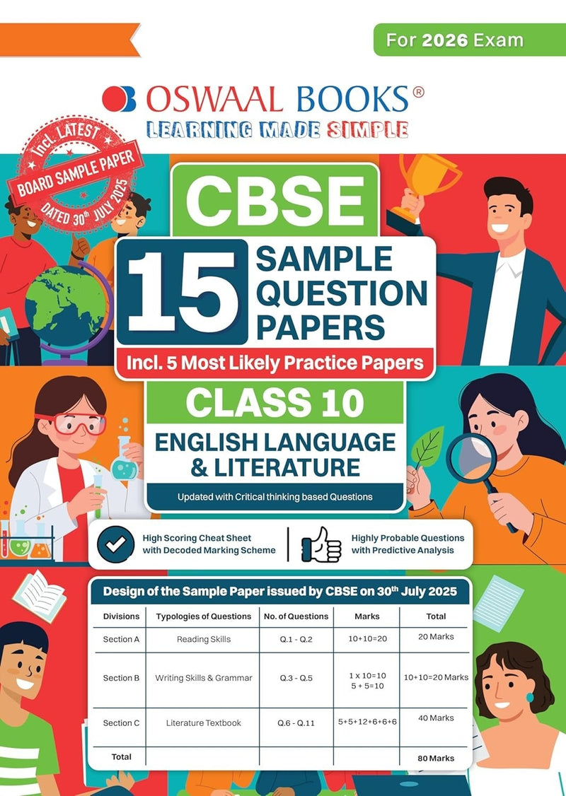 Oswaal ENGLISH (Language & Literature) Sample Question Papers (As per CBSE Sample Question Paper issued on 30 July 2025), Chapter wise Highly Probable Questions, includes 5 Most Likely SQPs & all types of CBQs - Class 10  [For 2026 Exams]